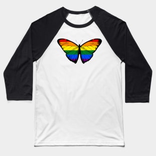 Vintage LGBTQ Pride Rainbow Flag of Butterfly Moth | Support LGBTQ Community and Stand with LGBTQ+ Baseball T-Shirt
